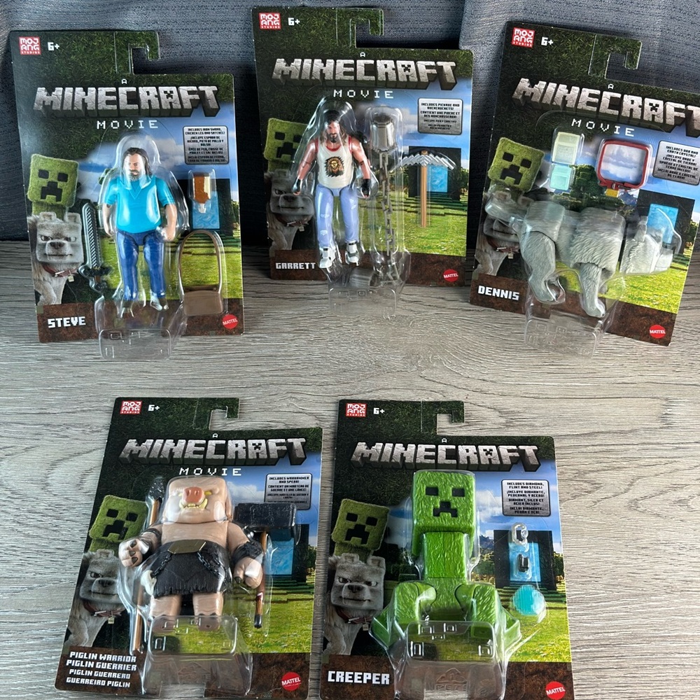 Minecraft Movie Action Figures Bundle Steve Creeper Piglin Dennis Garrett NIB
